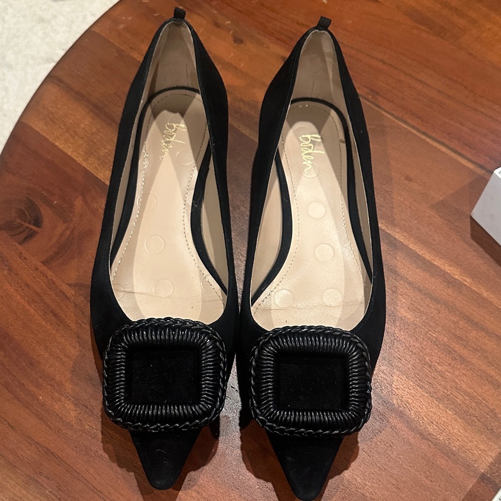 Boden Black Pointed-Toe Flats with Braided Buckle